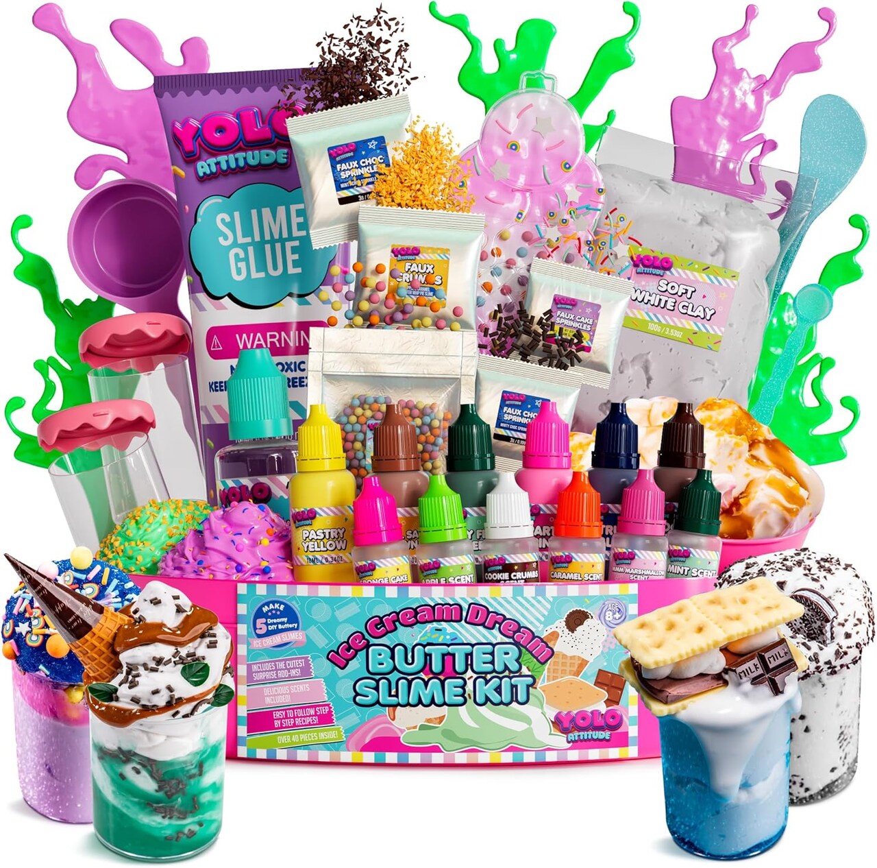 Ice Cream Slime Kit for Girls - Butter Slime Making Kit - DIY Slime Kit with 40+ Pieces